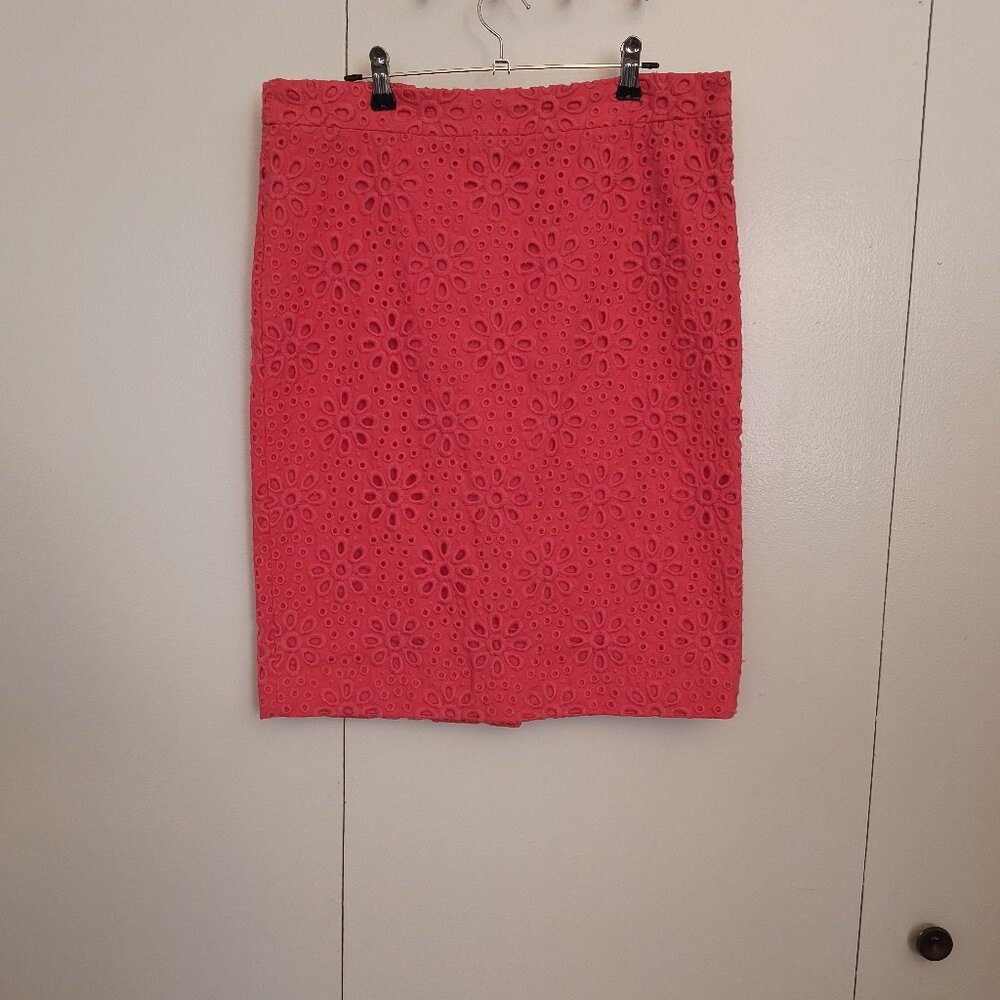 NWT J. Crew Coral Eyelet Pencil Skirt Sz 8